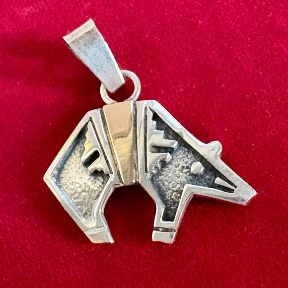 Vintage Jewelry - Vintage Navajo Sterling Silver Bear Pendant 14K Gold Accent Native American